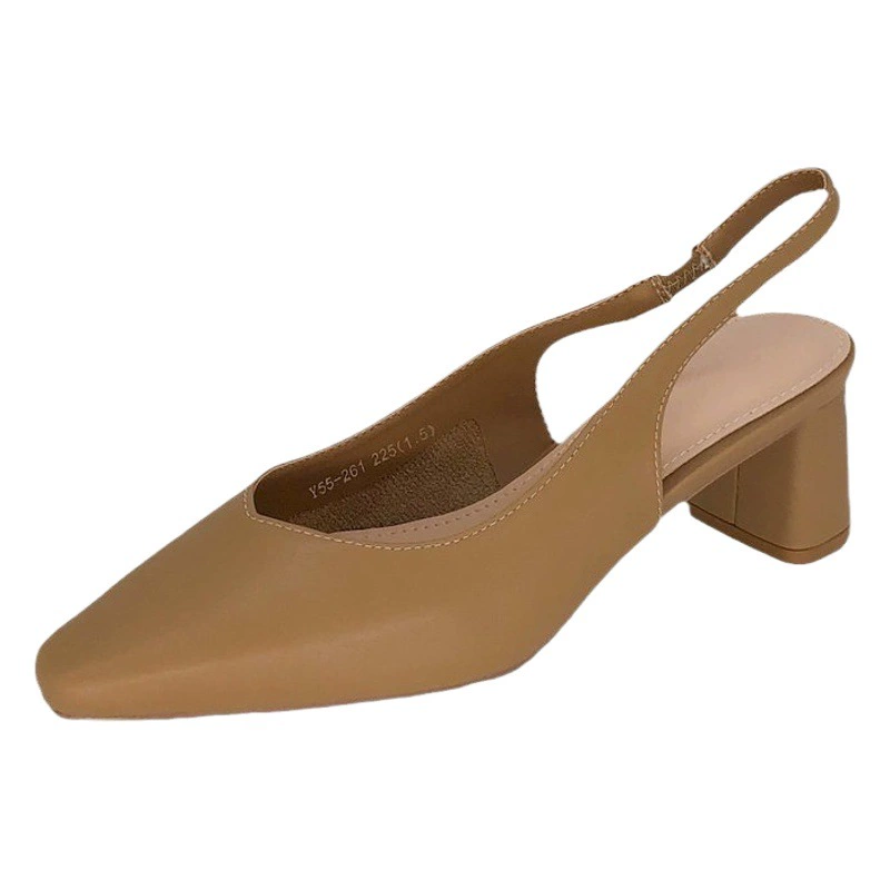 Сандалии Баотоу 2025: Новинка, квадратный носок, массивный каблук, открытая пятка, высокие каблуки, женские сандалии, профессиональная рабочая обувь для женщин