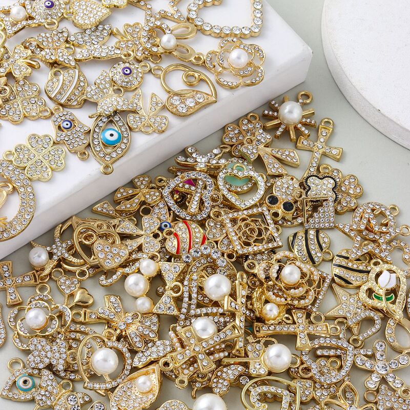 フルダイヤモンド合金電気メッキジュエリー diy アクセサリーイヤリングネックレス装飾ペンダントラウンドパールシンプルなアクセサリー電気メッキ|undefined