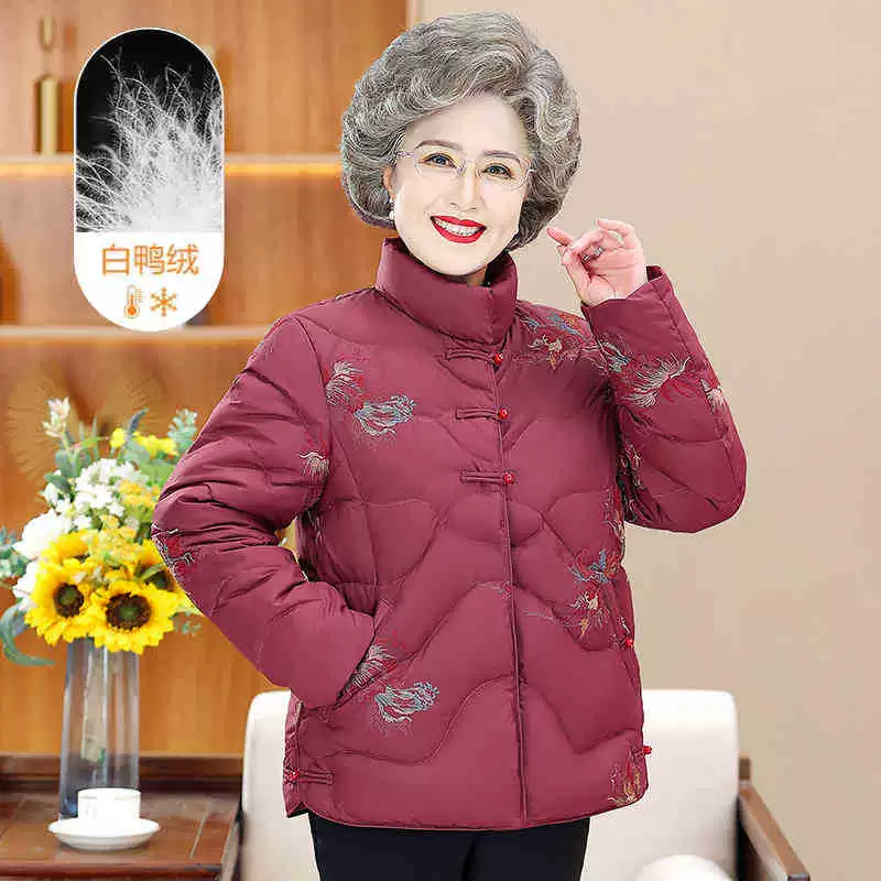 Бабушка зимний пуховик пожилой короткий хлопчатобумажный костюм 60 лет 70 мама новый теплый хлопковый пиджак пожилой пиджак