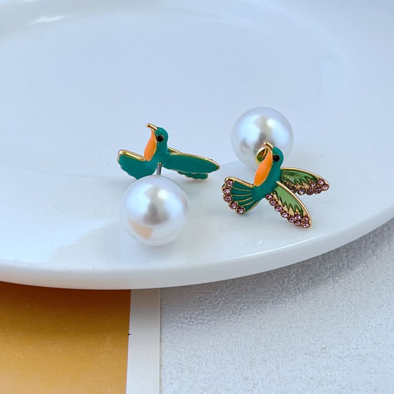 Elegant Cute Bird Imitation Pearl Copper Plating Zircon Women's Ear Studs 1 Pair display picture 4