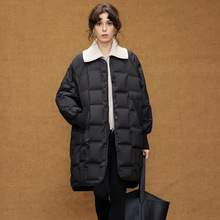 高端三星90白鸭绒羽绒服女中长款2025冬季新款时尚压胶保暖面包服