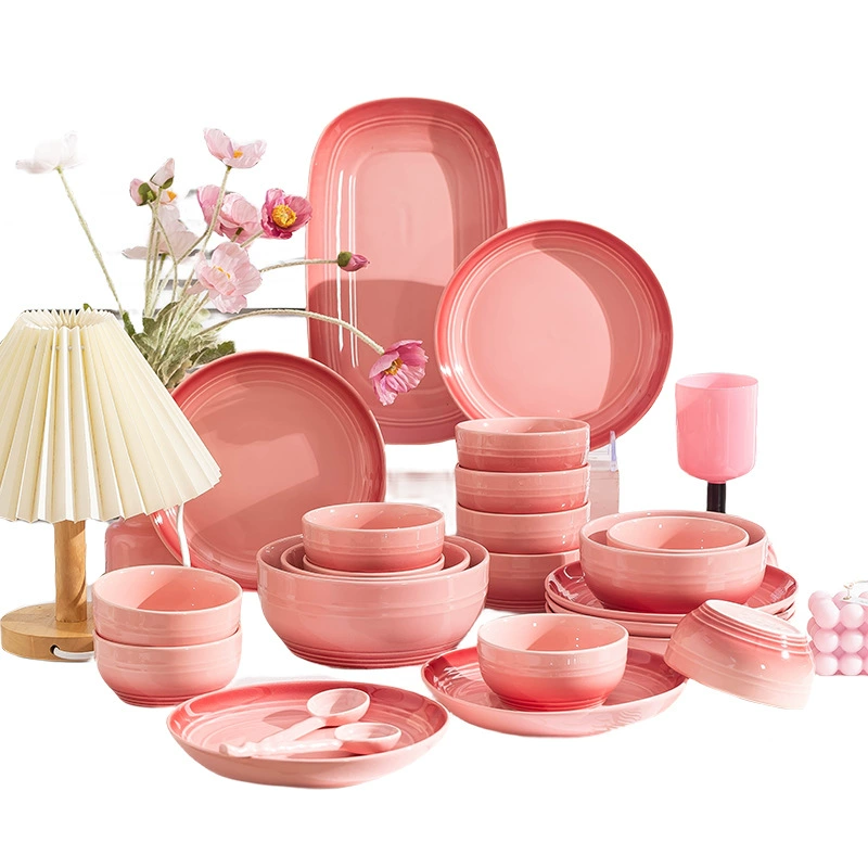 Cute fresh fuchsia set, ceramic tableware, gift box