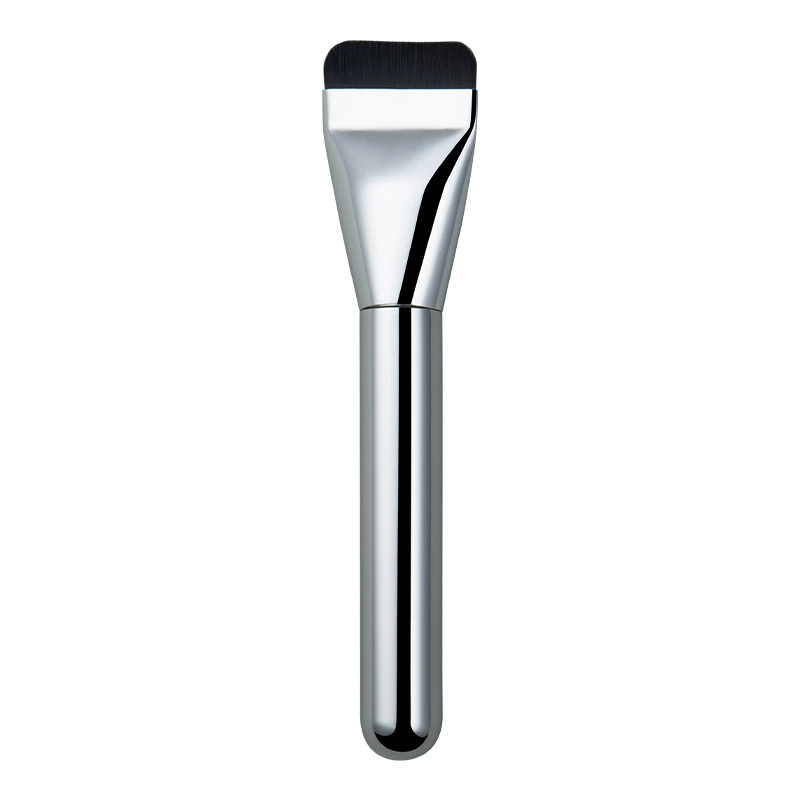 Flat foundation brush, electroplated plastic handle, portable flat‑head makeup brush