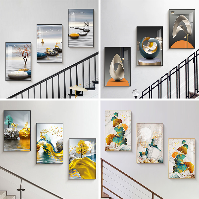 Living Room Decorative Painting, Modern Minimalist Duplex Staircase Corridor Mural, Sofa Background Wall Hanging Painting, Dining Room Triptych Living Room Decorative Painting, Modern Minimalist Duplex Staircase Corridor Mural, Sofa Background Wall Hanging Painting, Dining Room Triptych
