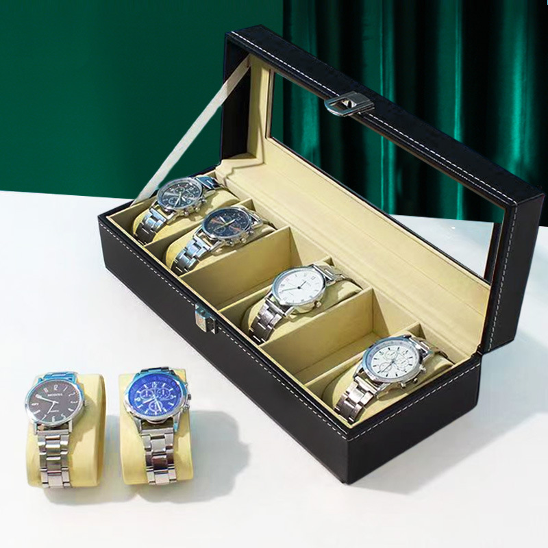 Caja de almacenamiento de reloj de cuero texturizado de moda transfronteriza caja de embalaje interior de gamuza caja de cuero caja de reloj caja de presentación