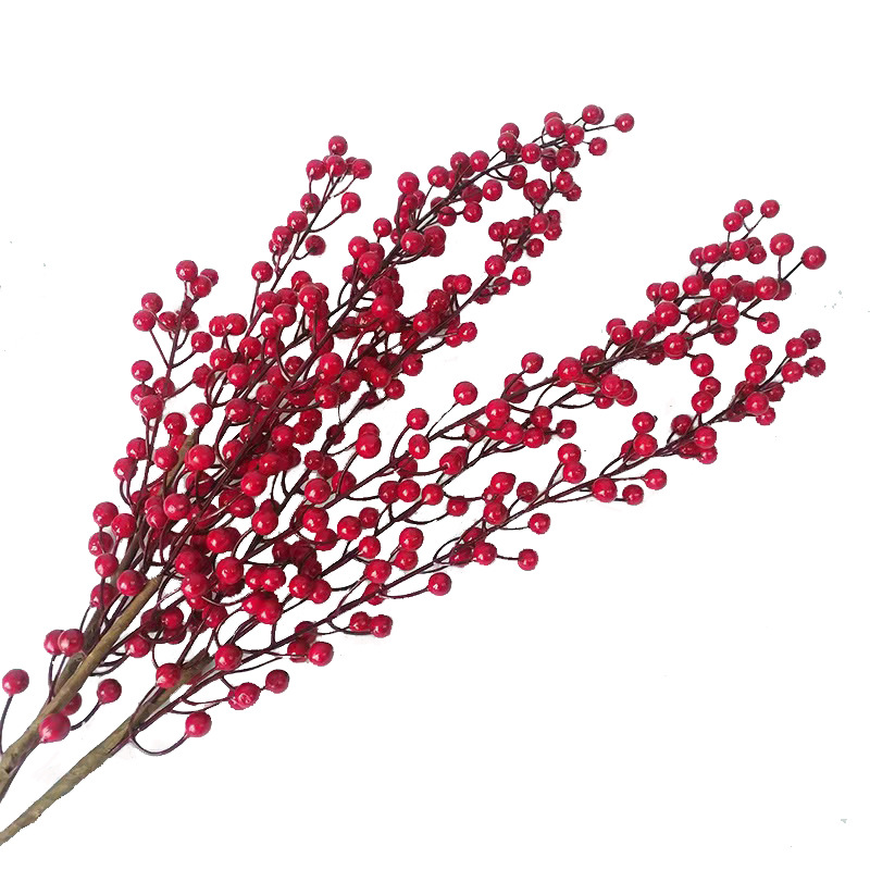 Flor Artificial de Fruta de la Fortuna de 3 Puntas, Baya Roja, Decoración para Sala de Estar, Fruta Roja de la Suerte, Rama de Fruta Artificial, Baya