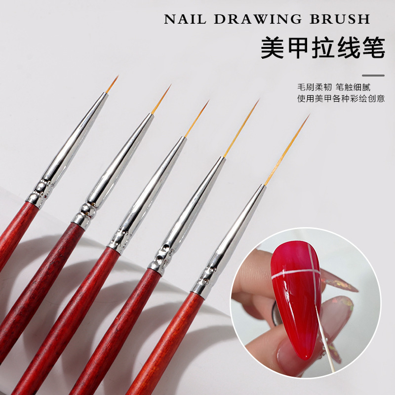 Nail brush drawing pen red wood rod nail Hook Pen painted brush flower point pen nail fine hair pen wholesale