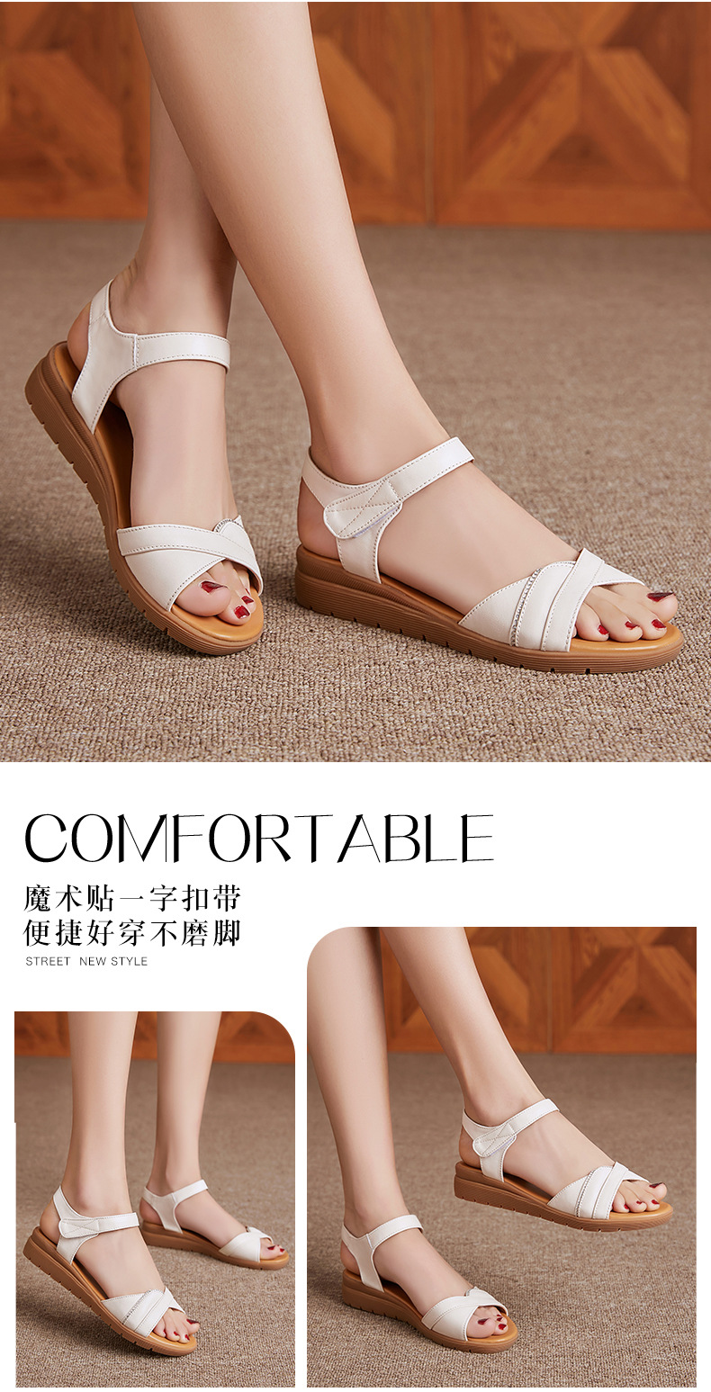 Dép sandal nữ đế bệt mềm, quai da, thoải mái cho người trung niên và cao tuổi — Đỏ rượu chi tiết 15