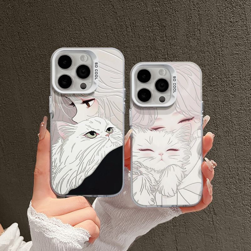 Black Cat Girl for Apple 15 Phone Case High Color Value 14promax Advanced 13 Cartoon 12 Color Silver Case