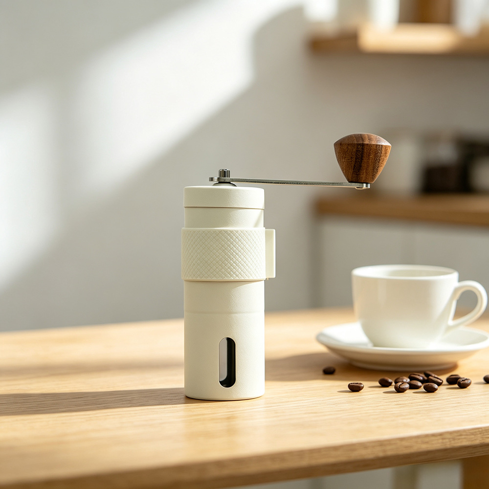Standard low profile w303 - white powder coated + white silicone + walnut wood handle