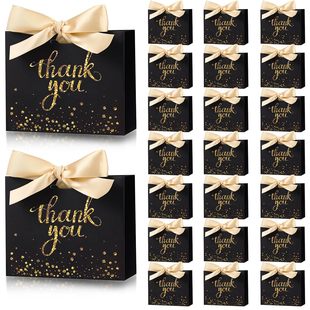 Cross-Border Black Thankyou Thank You Gift Bag Mini Paper Bag Gold Ribbon Packaging Party Gift Bag