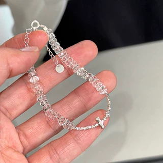 超仙钻切白水晶通体S925纯银碎银子手链清冷感不规则冷淡风手饰女