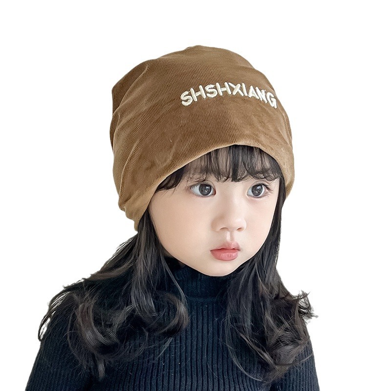 Hombres y niñas sombreros de moda de otoño de algodón húmedo para niños estilo extranjero sombreros de pila de estilo jardín de infantes negros a prueba de viento orejas