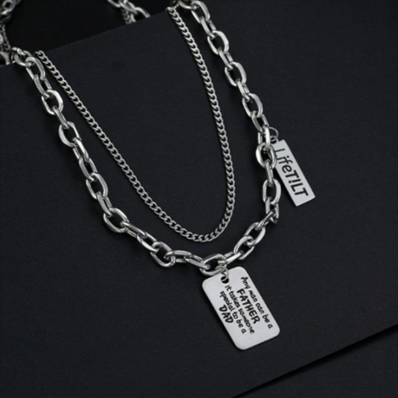 Collier Pendentif Militaire Carré Lettres Style Urbain Unisexe_voghion.com