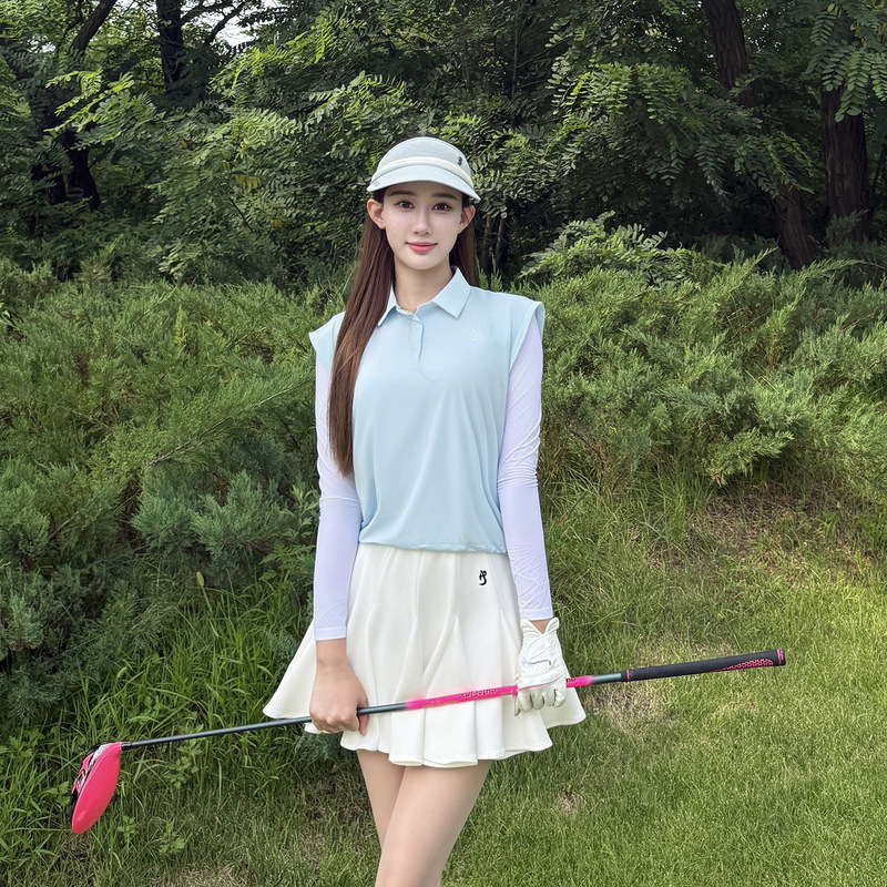 Tashigolf Women's Fake Two-Piece Sun Protection Long-Sleeved Top Polo Shirt Quick-Drying Golf Clothing Blooming Short Skirt Pants