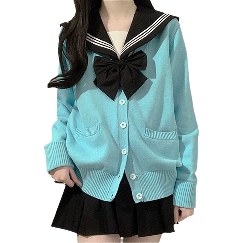 Primavera y otoño JK uniforme con cuello en V punto cardigan suéter de las mujeres japonés estilo universitario color sólido abrigo fino todo partido manga larga superior image 1