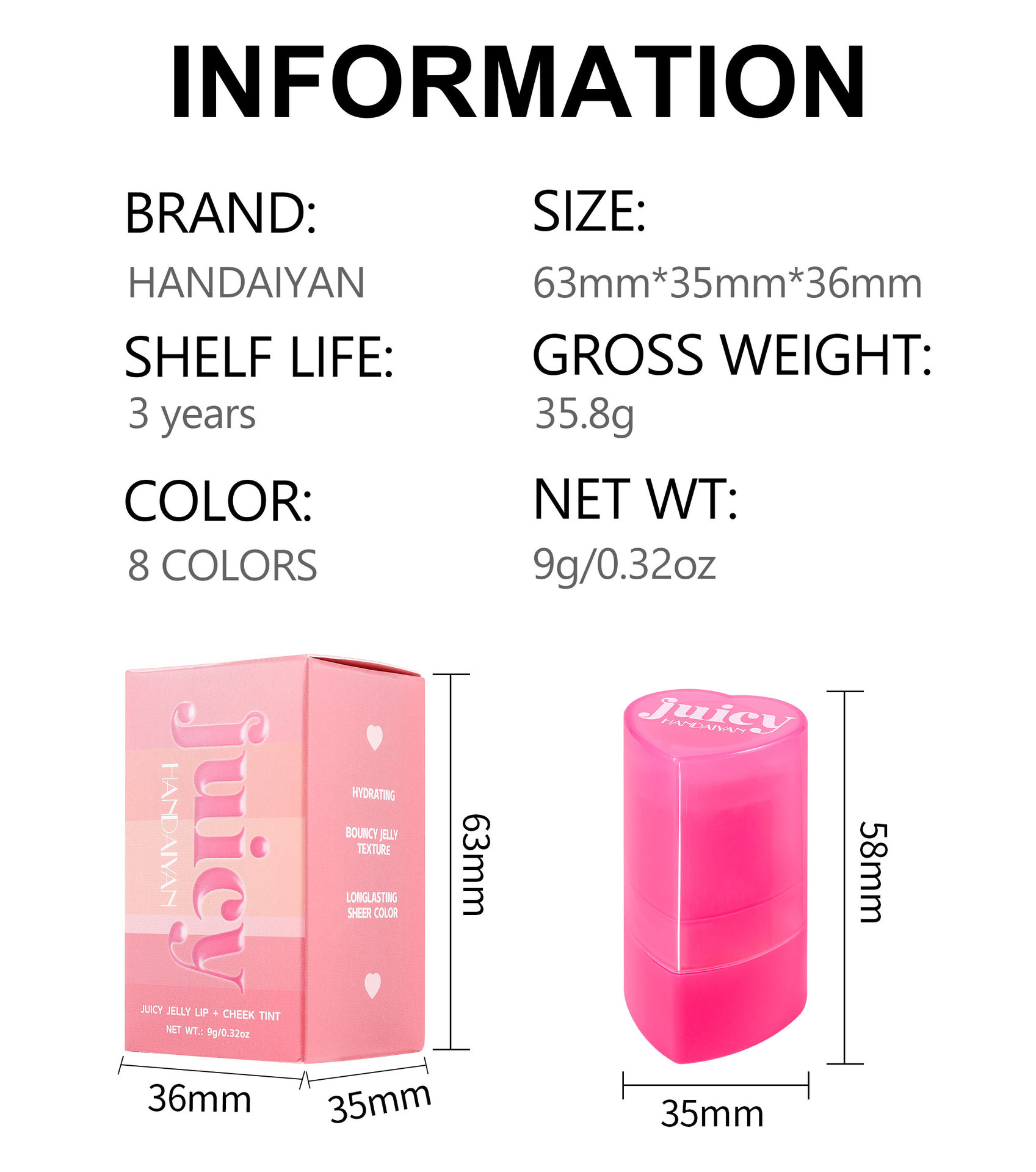 Cross-border Blush Stick: Moisturizing and long-lasting, jelly-like texture HANDAIYAN Matte 9-color heart-shaped Jelly Blush stick undefined