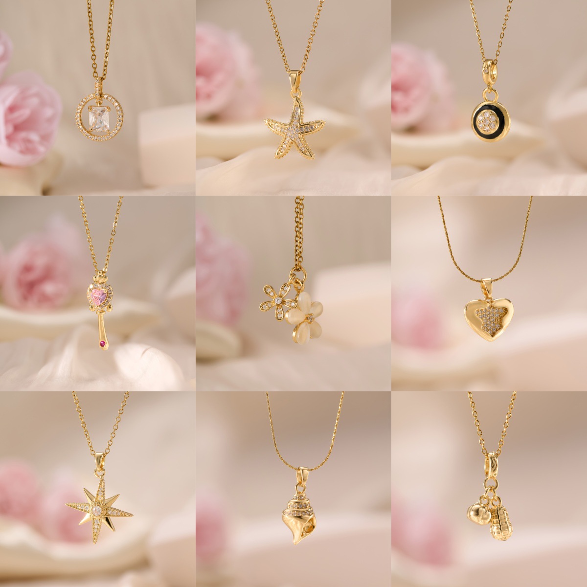 Korean and Japanese Trendy Copper-Plated Diamond-Studded Pendant Titanium Steel Necklace for Women, Ins Fashion Versatile Internet Celebrity High-End Collarbone Chain Wholesale