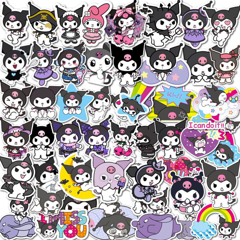 50 Pieces of Kuromi Graffiti Stickers, Personalized Cross-Border Cartoon Cute DIY Decoration Stickers for Mobile Phones, Water Cups, and Skateboards