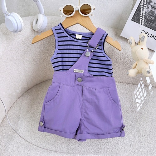 Korean-style girl's strap pants set  summer new sleeveless striped top little girl shorts two-piece set