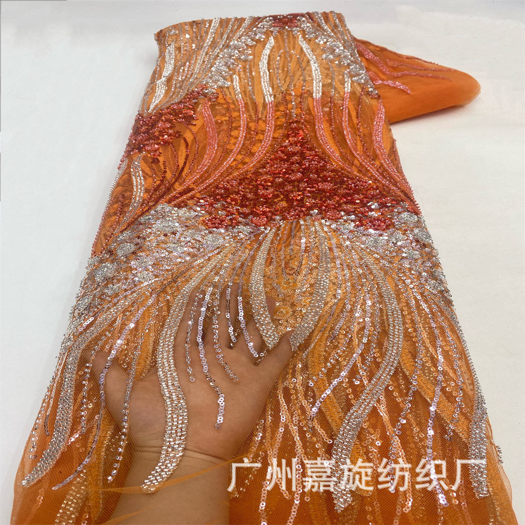 Nuevo vestido de dos colores gradiente flor tubo de cuentas sequinado bordado de alta gama tela de malla vestido de boda moda desfile tela