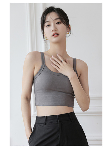 Japanese all-in-one pure cotton camisole for women with chest pad for outer wear, sports beauty back, solid color fixed cup to wrap chest