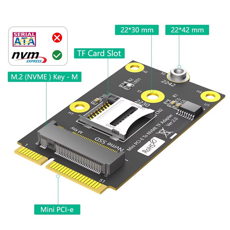 Pci-E to Nvme Ssd & Tf Card Adapter Tftf Card Reader Mpciessd Converter Pci-E to Nvme Ssd & Tf Card Adapter Tftf Card Reader Mpciessd Converter