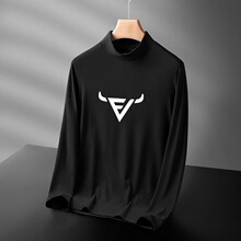 跨境保暖T恤打底衫男士潮牌时尚半高领长袖美式运动德绒t恤秋批发