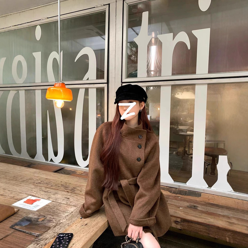 Short Stand-Up Collar Double-Sided Wool Outwear for Women 2025 Autumn and Winter New Korean Style Small Preppy Style Woolen Outwear for Women