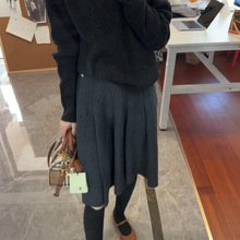 时髦感针织灰色半身裙女2025秋冬新款高级质感百褶大摆a字裙子潮
