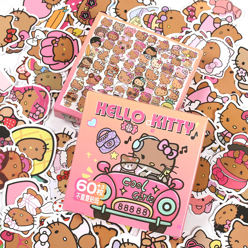 60 Black Leather Kt Cat Stickers Gift Box Cute Cartoon Creative Handbook Decoration Waterproof Factory Direct Sales Wholesale 60 Black Leather Kt Cat Stickers Gift Box Cute Cartoon Creative Handbook Decoration Waterproof Factory Direct Sales Wholesale