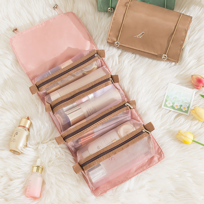 四合一化妝包便攜大容量收納袋高級感防水摺疊旅行護膚品洗漱包袋