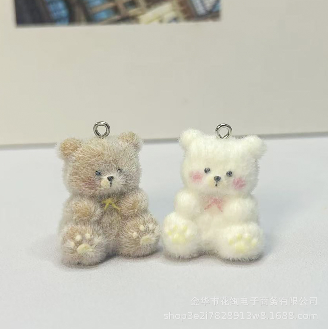 可爱蝴蝶结小熊植绒吊坠 卡通立体钥匙扣手机链挂件 手工饰品材料
