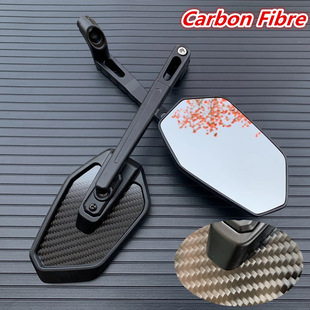 Real carbon fiber motorcycle black universal 8mm 10mm side mirror rearview mirror anti-fall folding mirror