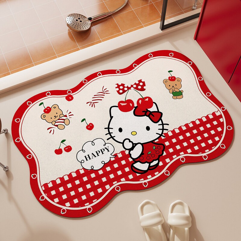 Cartoon Cute Kitty Cat Bathroom Floor Mat, Water-Absorbent Non-Slip Foot Mat for Bathroom Entrance, Diatomaceous Earth Mat for Toilet