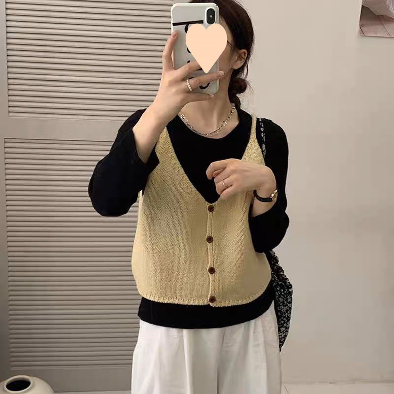 针织马甲女洋气春季新款叠穿好看气质小上衣外搭吊带背心外穿|undefined