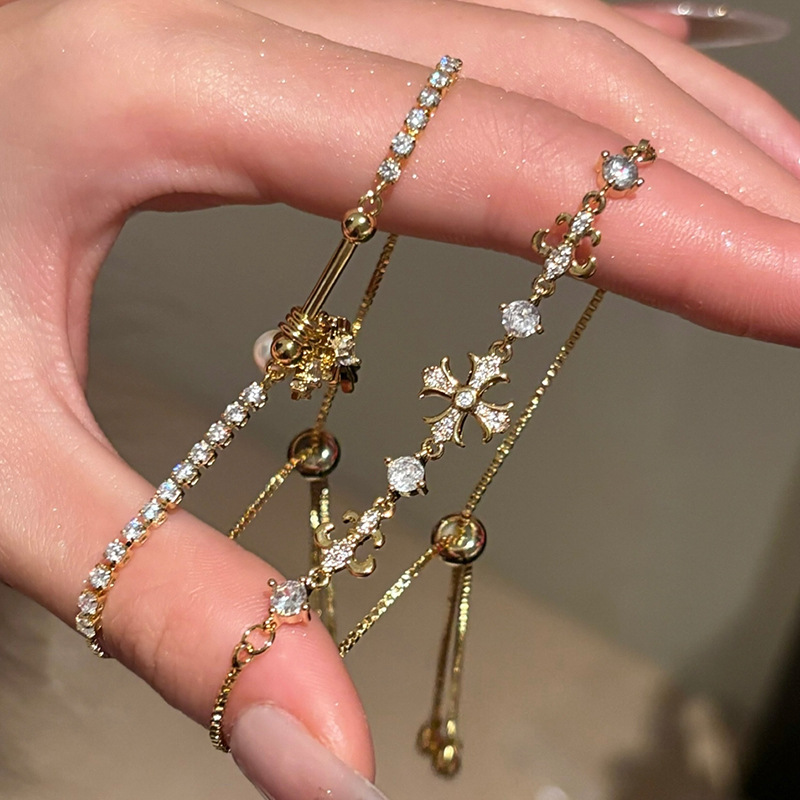 Pulsera ajustable con cruz de iris de circonita, pulsera de nicho de lujo ligero, de alta calidad, personalidad, joyería de temperamento versátil