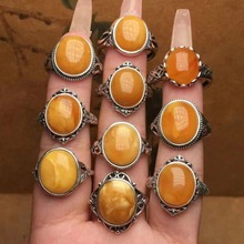 天然蜜蜡老蜜戒指925银镶嵌复古款花蜡戒指圈口可调节珠宝批发