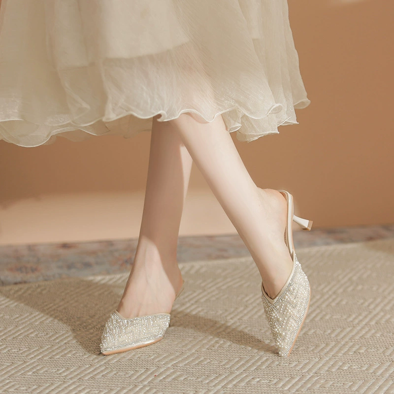 Сандалии-сланцы NSQ Summer Pearl: обувь на ножке со с pointed-toe для интернет-знаменитостей и снятия напряжения в ногах