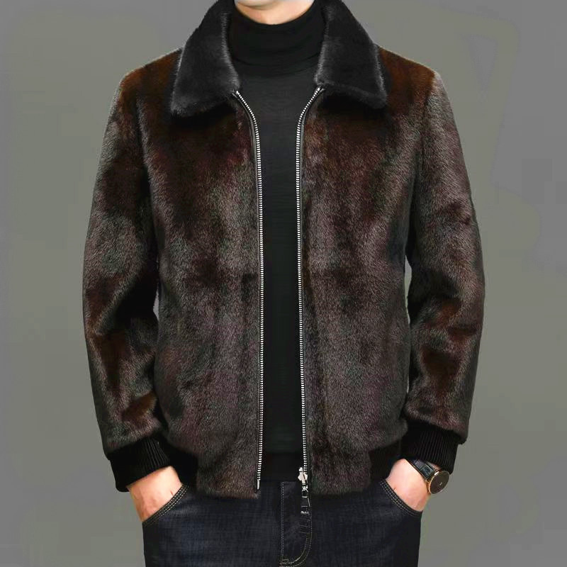 Haining High-grade Fur Coat Men's Winter Thickened Warm Lapel Cold-proof Dad Jacket Men's Mink Fleece Jacket