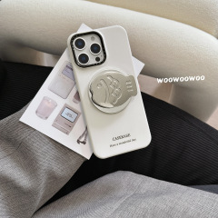 小衆金属銀色鯛焼きスタンドはiphone16 promaxアップル15携帯ケース14マグネット13を適用します。