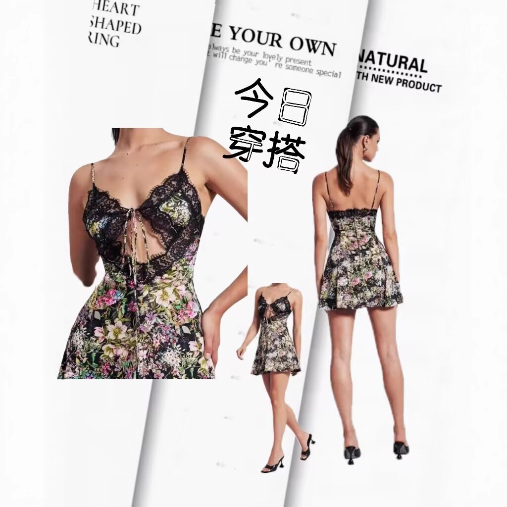 European and American sexy strap printed dress, suitable for all kinds of small parties, usually versatile