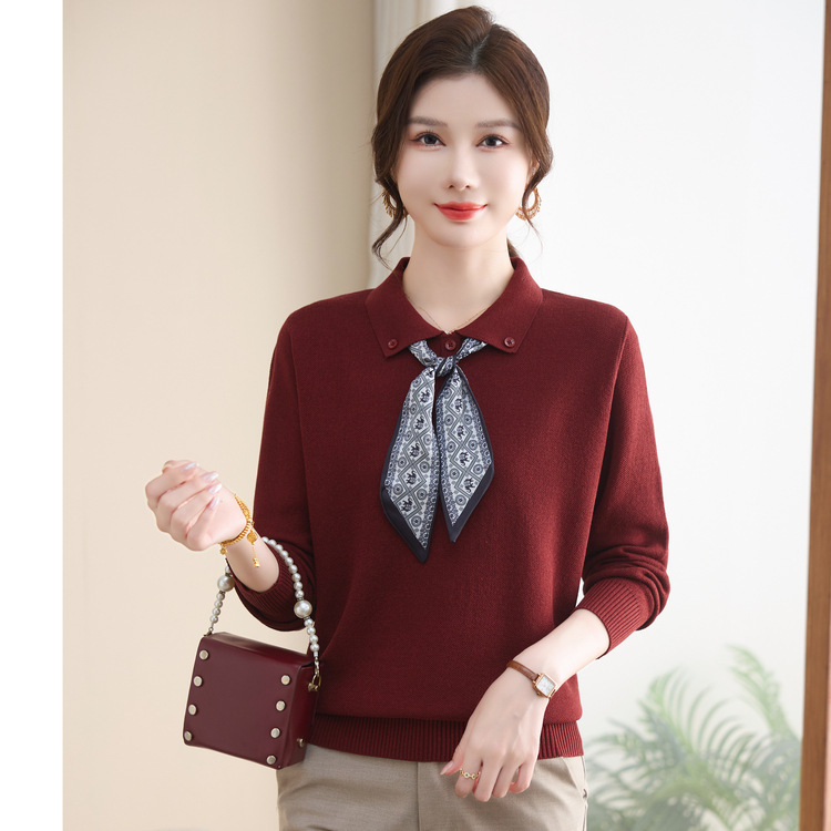 中年女翻领小衫40-60岁衣服2025年女装成熟妈妈装气质简约针织衫|undefined
