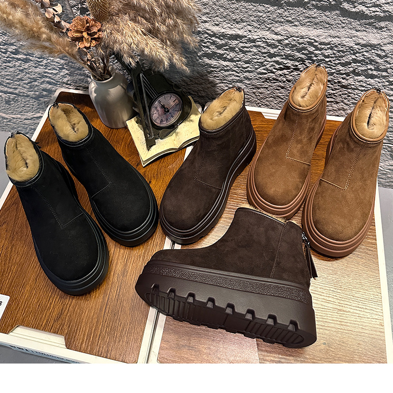 真兔毛雪地靴女2025冬季新款厚底绒面瘦瘦靴女休闲靴子女加绒女靴