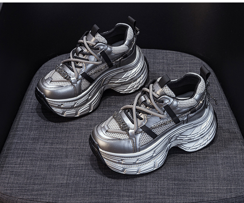 Giày sneaker nữ chunky đế dày phong cách Hàn Quốc, đính đá thời trang, phù hợp người thấp bé — M2803 màu xám, M2803 màu be chi tiết 15