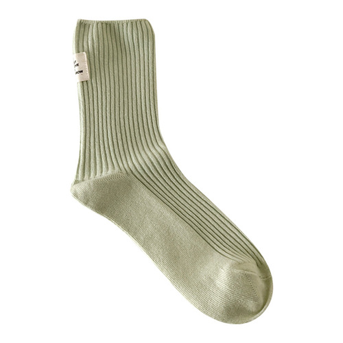 suxinaimin socks women's spring and summer new cotton double needle pile socks Japanese style heel cloth label macaron mid-tube socks