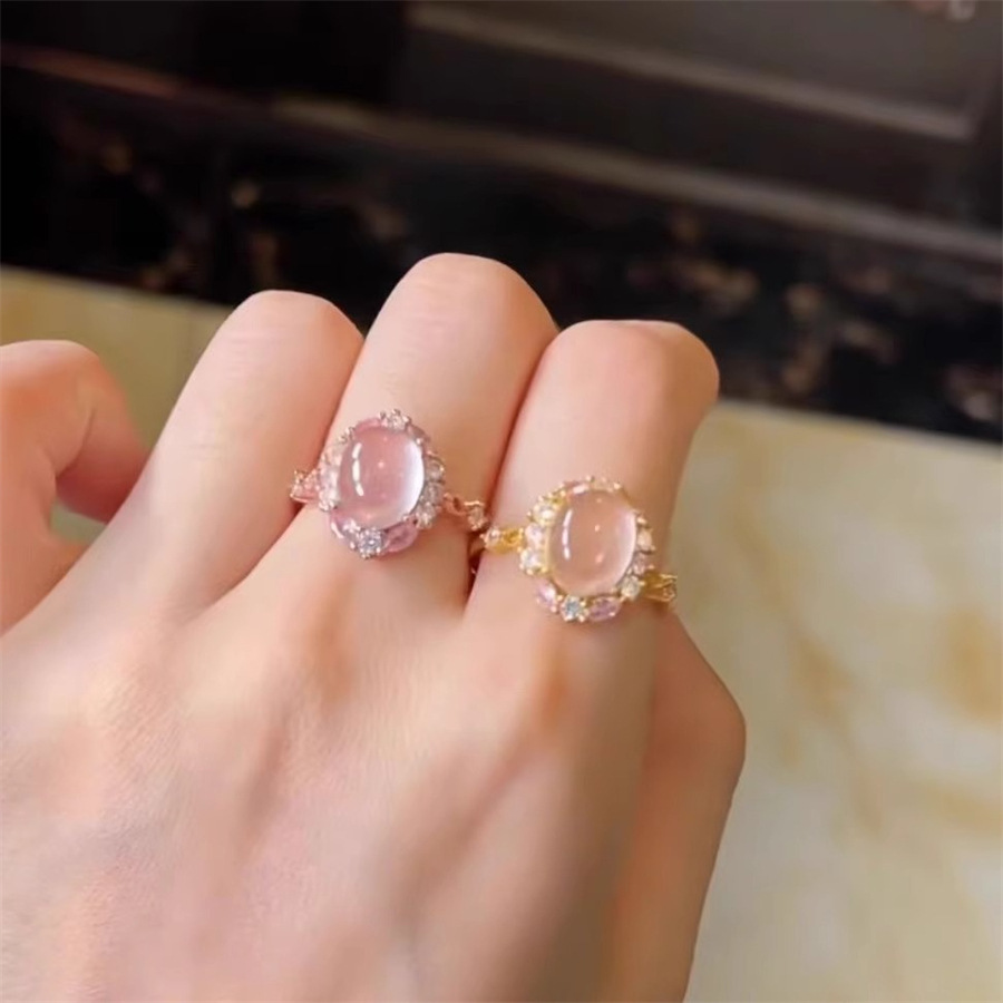 新中式鴿子蛋寶石戒指女復古時尚輕奢高級感開口可調節指環食指戒