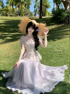 Blovelan雾月见花 度假风仙气高级珠光感飘逸显瘦大摆半身裙长裙