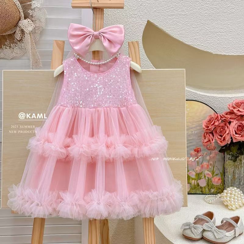 Live supply 2025 baby girls new haircard dress children sweet foreign style gauze skirt summer wholesale foreign trade