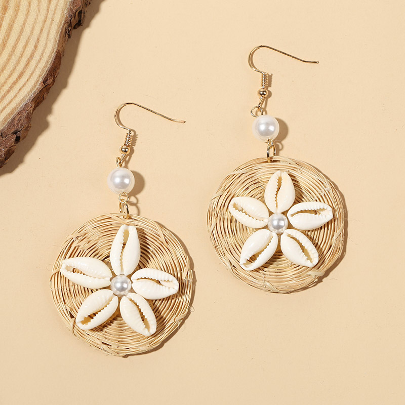 1 Pair Vacation Flower Shell Braid Inlay Artificial Pearls Womenu0027S Drop Earrings